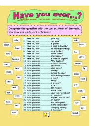 English Worksheet: Have you ever...?