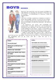 English Worksheet: Part 2 Boys    Reading full of adjectives, Questions and Complete