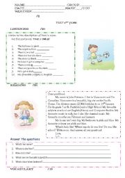 English Worksheet: TEST 1 ST YEAR