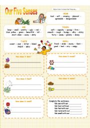 English Worksheet: Five Senses - 3 pages