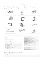 English worksheet: school things