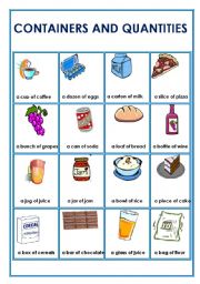 English Worksheet: containers and quantities pictionary