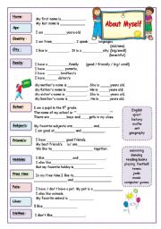 English Worksheet: About myself