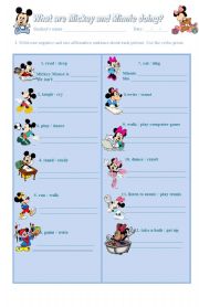 English Worksheet: WHAT ARE MICKEY AND MINNIE DOING?