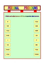 English worksheet: Subject/Object Pronouns