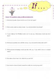 English worksheet: Hypothetical questions. Conditionals.