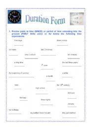 English Worksheet: Duration Form: For or Since?