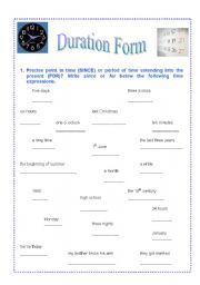 English worksheet: Duration Form: For or Since?