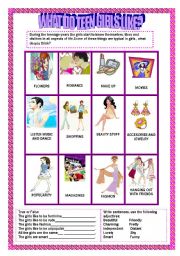 English Worksheet: Part 2 What do teen girls like? Reading and activities
