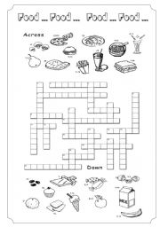 English Worksheet: Food Crossword