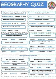 Geography quiz. 18 question cards to play with Geography. 