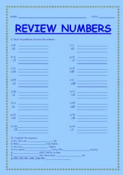 English worksheet: Review numbers
