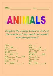 English worksheet: Animals