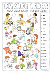 English Worksheet: Kitchen Verbs Pictionary