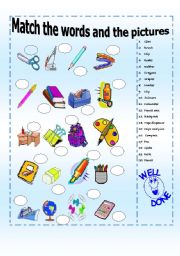 English Worksheet: school supplies: match vocabulary and pictures 2/3