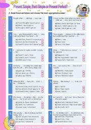 English Worksheet: 3-Verb-Tense Grammar Quiz (1)  -  Present Simple, Past simple or Present Perfect?