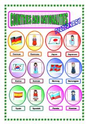 English Worksheet: COUNTRIES AND NATIONALITIES PICTIONARY 2
