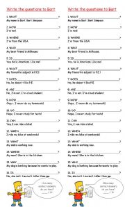 English Worksheet: Write the questions to Bart Simpsons