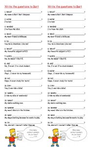 English Worksheet: Write the questions to Bart Simpsons