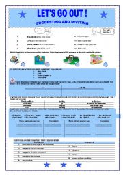 English Worksheet: SUGGESTING AND INVITING : LET  S GO OUT (B&W VERSION INCLUDED)