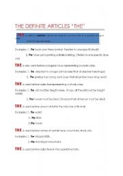 English Worksheet: (4) pages THE DEFINATE ARTICLES 