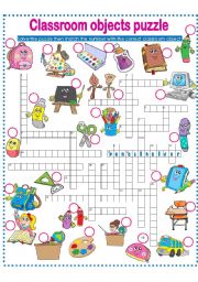 English Worksheet: CLASSROOM OBJECTS PUZZLE!