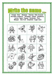 English Worksheet: Write the names of the happy fruits
