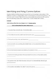 English Worksheet: Identifying and Fixing Comma Splices