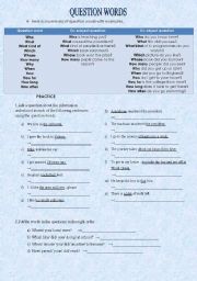 English Worksheet: question words