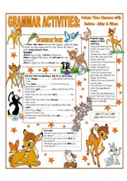 English Worksheet: GRAMMAR ACTIVITIES: FUTURE TIME CLUASES WITH BEFORE - AFTER AND WHEN