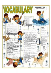English Worksheet: RECYCLING VOCABULARY - TOPIC: THE FARM - WILD - FARM ANIMALS AND PETS