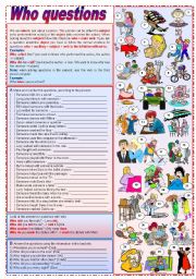 English Worksheet: Who questions (grammar guide + exercises) - keys included