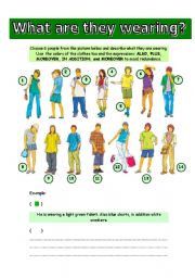 English Worksheet: What are they wearing?