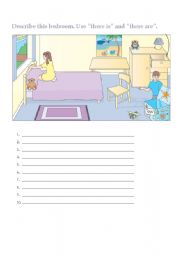 English Worksheet: Description of bedroom using There is/there are