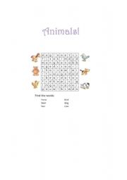 English Worksheet: Animals Wordsearch!