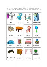 English Worksheet: Furniture Unscramble Activity