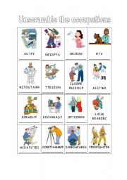 English Worksheet: Occupations Unscramble