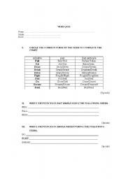 English worksheet: Irregular Verbs Quiz 1