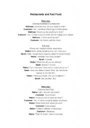 English Worksheet: restaurants and fast food role play