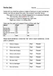 English worksheet: To Be Verb Past and Present