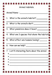 English worksheet: Animal Habitats