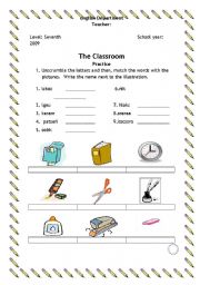 English worksheet: CLASSROOM OBJECTs #1