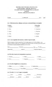 English worksheet: examen bimestral de ingles