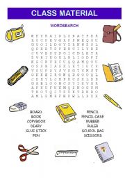 English Worksheet: Class material wordsearch