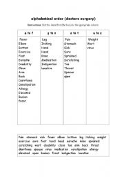 English worksheet: alphabetical order    (doctors surgery)
