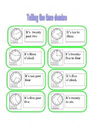 English Worksheet:  Telling the time DOMINO - 3 pages with cards