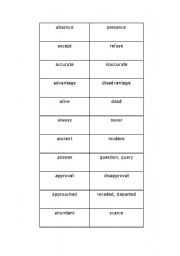 English worksheet: Antonyms Table