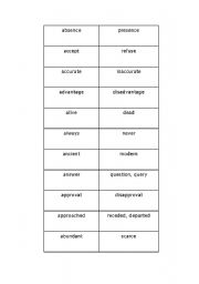 English Worksheet: Antonyms Table