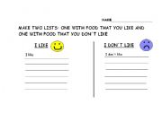 English worksheet: I like I dont like