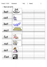 English Worksheet: phonics - short a   reading and writing practice